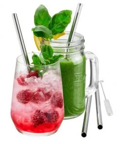 GEFU Edelstahltrinkhalm Future, 4 Stück Inkl. Reinigungsbürste 18 Cm